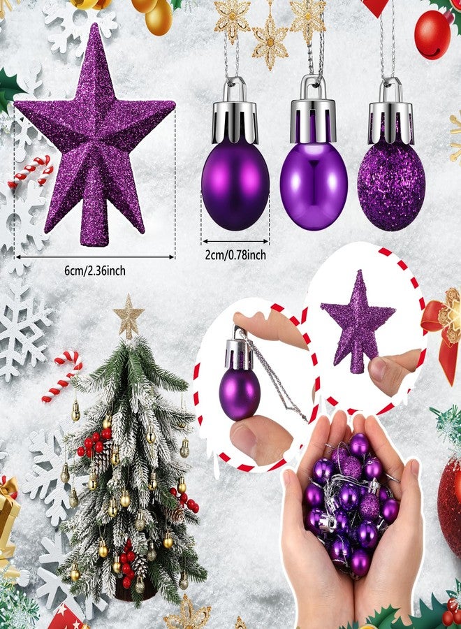 RoundFunny 25 Pcs Mini Christmas Balls Ornaments Set 0.79 Inch Christmas Day Ball Topper Star Tree Hanging Ornaments for Party Decoration(Purple) - Image 2
